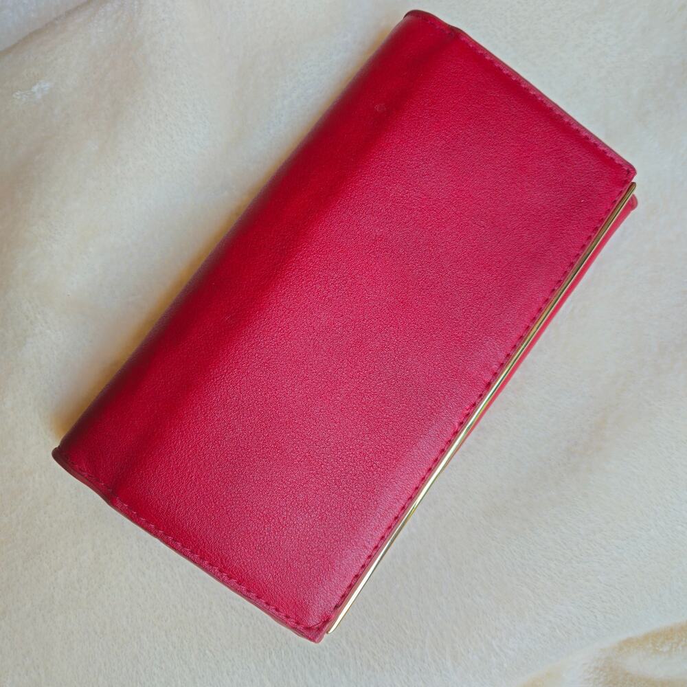 Kate & Alex Red Wallet Clutch Gold Tone Hardware Zip Coin Pocket